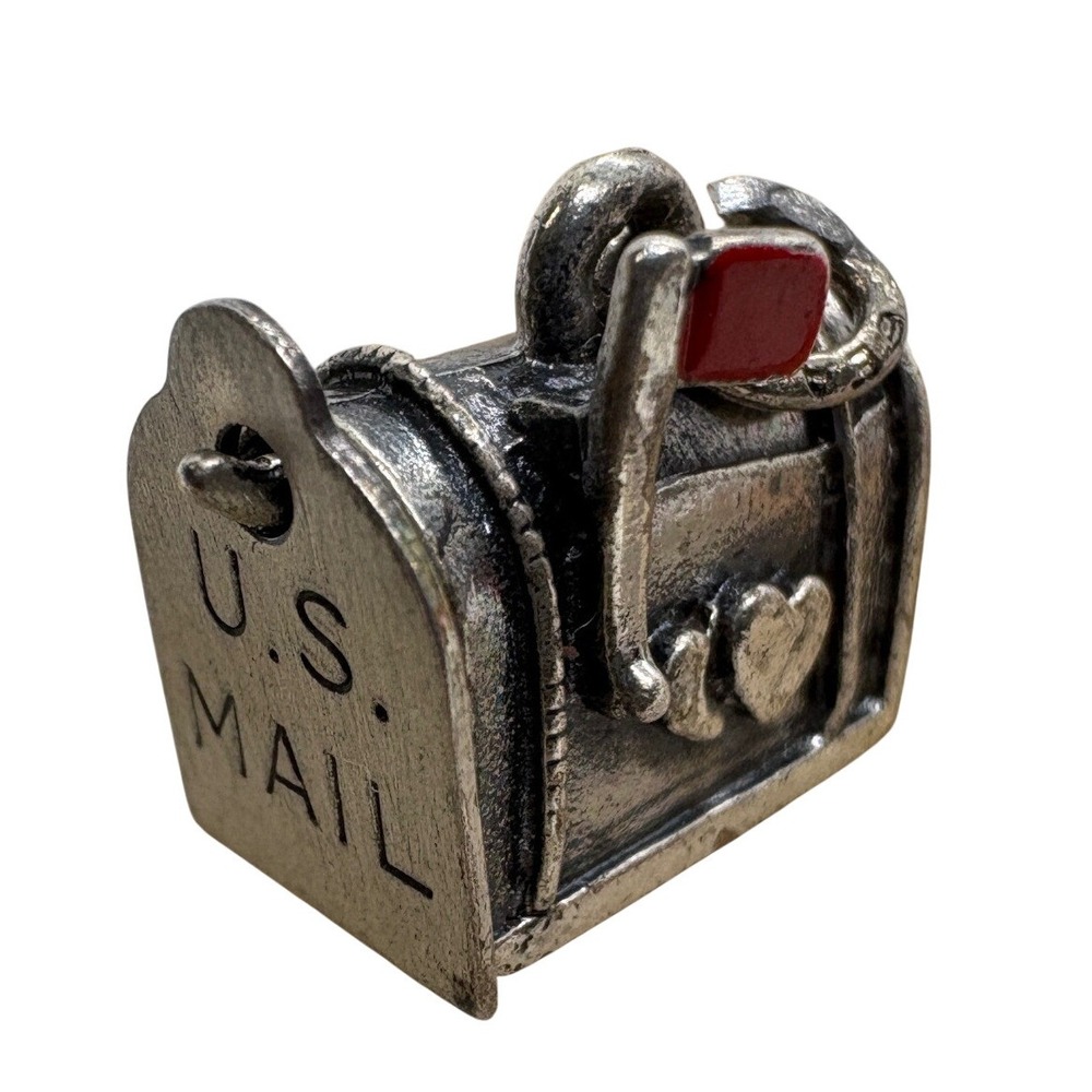 Vintage Beau Sterling Silver U.S. Mail Mailbox Opening Charm Red Heart Enamel